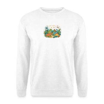 Dino Welt: bunte Urzeit-Szene - Unisex Pullover - Weiß - Vorne - Alina (178cm) & Michal (187cm)