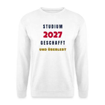 Studium 2027 geschafft und überlebt Abschluss - Unisex Pullover - Weiß - Vorne - Alina (178cm) & Michal (187cm)
