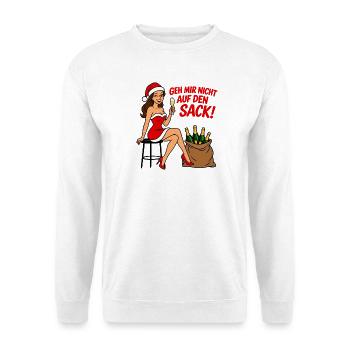 Nikolausfrau Outfit - Geh mir nicht auf den Sack - Unisex Pullover - Weiß - Vorne - Alina (178cm) & Michal (187cm)