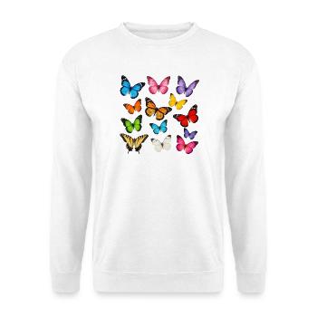Regenbogenfalter im Flug - Unisex Pullover - Weiß - Vorne - Alina (178cm) & Michal (187cm)