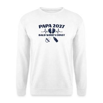 Werdender Papa 2027 Bald wird's ernst - Unisex Pullover - Weiß - Vorne - Alina (178cm) & Michal (187cm)
