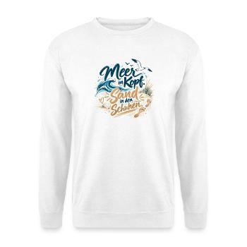 Meer im Kopf Sand in den Schuhen - Unisex Pullover - Weiß - Vorne - Alina (178cm) & Michal (187cm)