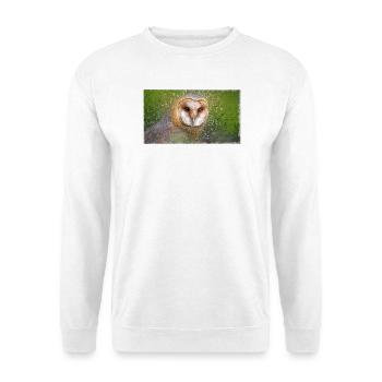 Schleiereule – Vogelillustration - Unisex Pullover - Weiß - Vorne - Alina (178cm) & Michal (187cm)