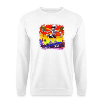 Skelett Skateboarder - Totenkopf - Unisex Pullover - Weiß - Vorne - Alina (178cm) & Michal (187cm)
