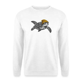 Schildkröte in Strickmütze - Unisex Pullover - Weiß - Vorne - Alina (178cm) & Michal (187cm)