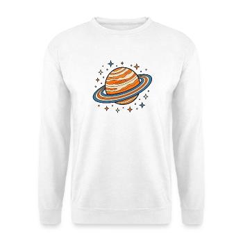 Planet Saturn mit Ringen und Sternen Vektor Shirt - Unisex Pullover - Weiß - Vorne - Alina (178cm) & Michal (187cm)