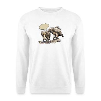 Zwei Geier auf Steinigem Grund - Unisex Pullover - Weiß - Vorne - Alina (178cm) & Michal (187cm)