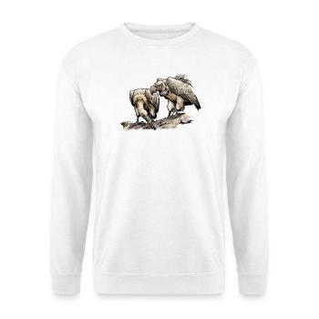 Geierpaar am Fels - Unisex Pullover - Weiß - Vorne - Alina (178cm) & Michal (187cm)