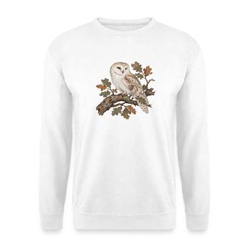 Eule auf Eichenlaub im Herbst - Unisex Pullover - Weiß - Vorne - Alina (178cm) & Michal (187cm)