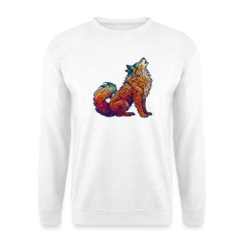 Bunter Wolf Tribal Muster - Unisex Pullover - Weiß - Vorne - Alina (178cm) & Michal (187cm)