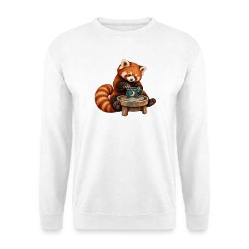 Roter Panda töpfert eine Mondtasse - Unisex Pullover - Weiß - Vorne - Alina (178cm) & Michal (187cm)