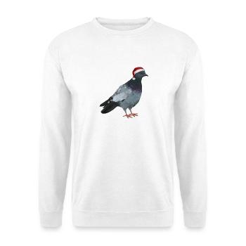 Weihnachtstaube - Taube mit Weihnachtsmütze - Unisex Pullover - Weiß - Vorne - Alina (178cm) & Michal (187cm)
