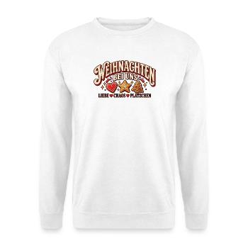 Weihnachten bei uns – Liebe Chaos Plätzchen - Unisex Pullover - Weiß - Vorne - Alina (178cm) & Michal (187cm)