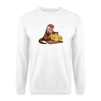 Otter faltet ein Bienenwachstuch - Unisex Pullover - Weiß - Vorne - Alina (178cm) & Michal (187cm)