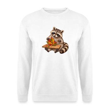 Waschbär baut einen Glas-Blattanhänger - Unisex Pullover - Weiß - Vorne - Alina (178cm) & Michal (187cm)