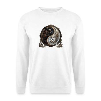 Steampunk Yin Yang Eule - Unisex Pullover - Weiß - Vorne - Alina (178cm) & Michal (187cm)