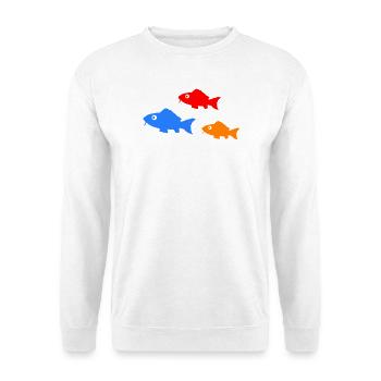 Bunte Fischsilhouetten Trio - Unisex Pullover - Weiß - Vorne - Alina (178cm) & Michal (187cm)