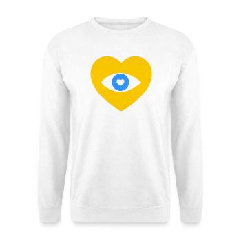 Liebe, das allsehende Herz - Unisex Pullover - Weiß - Vorne - Alina (178cm) & Michal (187cm)