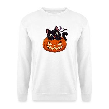 Katzen im Kürbis Halloween - Unisex Pullover - Weiß - Vorne - Alina (178cm) & Michal (187cm)
