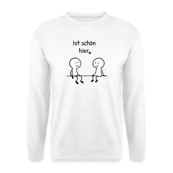 Ist schön hier. | Zwei Figuren mit Herz - Unisex Pullover - Weiß - Vorne - Alina (178cm) & Michal (187cm)