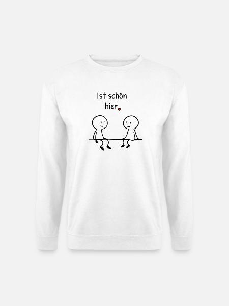 Ist schön hier. | Zwei Figuren mit Herz - Unisex Pullover - Weiß