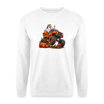Halloween Monstertruck mit Geist - Unisex Pullover - Weiß - Vorne - Alina (178cm) & Michal (187cm)