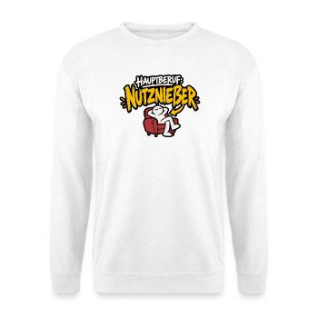Hauptberuf Nutznießer Faulenzer - Unisex Pullover - Weiß - Vorne - Alina (178cm) & Michal (187cm)