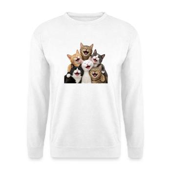 Katzenlachen in einer mehrfarbigen Horde - Unisex Pullover - Weiß - Vorne - Alina (178cm) & Michal (187cm)