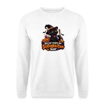 Bin nur wegen der Süßigkeiten hier - Unisex Pullover - Weiß - Vorne - Alina (178cm) & Michal (187cm)