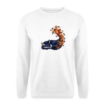 Schlafender Blaufuchs mit Herbstblättern - Unisex Pullover - Weiß - Vorne - Alina (178cm) & Michal (187cm)