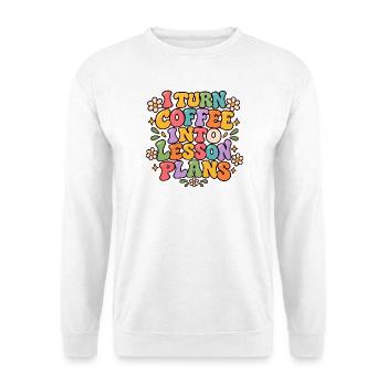Ich mache aus Kaffee Unterrichtspläne Lustige Lehrerin Kunst - Unisex Pullover - Weiß - Vorne - Alina (178cm) & Michal (187cm)