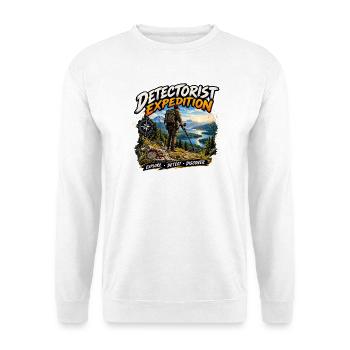 Detektorist-Expedition-Metalldetektor-Abenteuer - Unisex Pullover - Weiß - Vorne - Alina (178cm) & Michal (187cm)