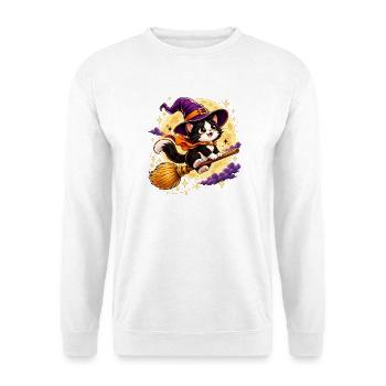 Hexen Katze im Mondschein Halloween - Unisex Pullover - Weiß - Vorne - Alina (178cm) & Michal (187cm)