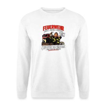Feuerwehr - Retten - Löschen - Bierchen - Unisex Pullover - Weiß - Vorne - Alina (178cm) & Michal (187cm)