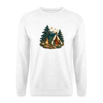 Lager zwischen Kiefern und Sternen - Unisex Pullover - Weiß - Vorne - Alina (178cm) & Michal (187cm)