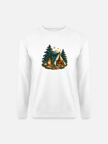 Lager zwischen Kiefern und Sternen - Unisex Pullover - Weiß