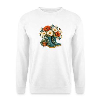 Blumen im türkisfarbenen Stiefel - Unisex Pullover - Weiß - Vorne - Alina (178cm) & Michal (187cm)