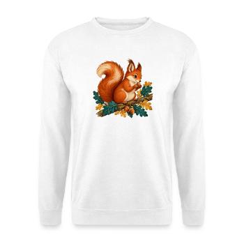 Herbsthörnchen auf Ast - Unisex Pullover - Weiß - Vorne - Alina (178cm) & Michal (187cm)