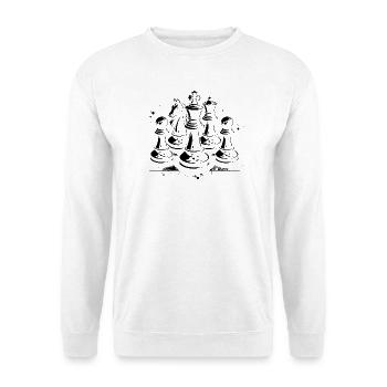 Schachfiguren Grafik - Unisex Pullover - Weiß - Vorne - Alina (178cm) & Michal (187cm)