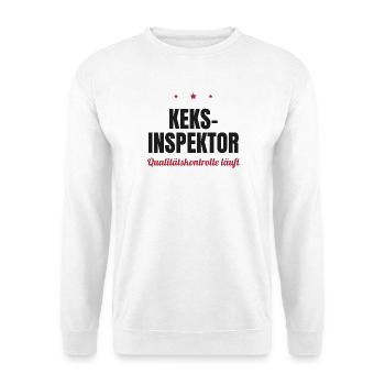 Keks-Inspektor – Qualitätskontrolle läuft - Unisex Pullover - Weiß - Vorne - Alina (178cm) & Michal (187cm)