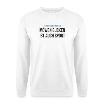Möwen gucken ist auch Sport – Nordsee - Unisex Pullover - Weiß - Vorne - Alina (178cm) & Michal (187cm)