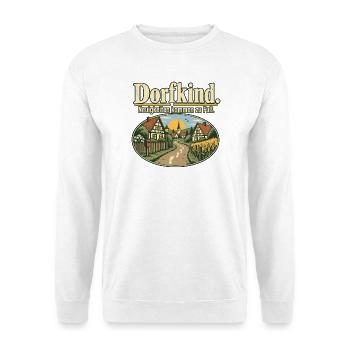 Dorfkind Dorfleben Dorf Spruch Heimatliebe - Unisex Pullover - Weiß - Vorne - Alina (178cm) & Michal (187cm)