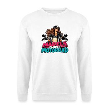 Mädels fahren Motorrad - Unisex Pullover - Weiß - Vorne - Alina (178cm) & Michal (187cm)