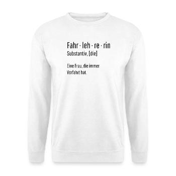 Fahrlehrerin Substantiv Definition Geschenk - Unisex Pullover - Weiß - Vorne - Alina (178cm) & Michal (187cm)