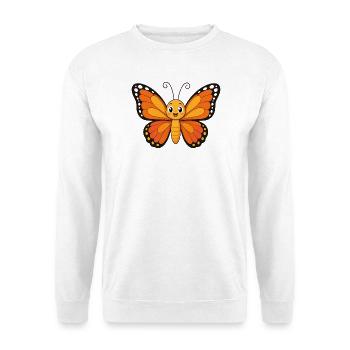 Oranger Schmetterling illustriert - Unisex Pullover - Weiß - Vorne - Alina (178cm) & Michal (187cm)