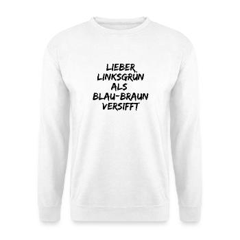 LIEBER LINKSGRÜN ALS BLAU-BRAUN VERSIFFT, FCK NZS - Unisex Pullover - Weiß - Vorne - Alina (178cm) & Michal (187cm)