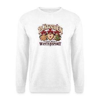 Plätzchen sind mein Wintersport – Lustiger Weihnac - Unisex Pullover - Weiß - Vorne - Alina (178cm) & Michal (187cm)