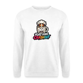 Kurz vorm Crashout Kaffee Tasse gestresst Shirt - Unisex Pullover - Weiß - Vorne - Alina (178cm) & Michal (187cm)