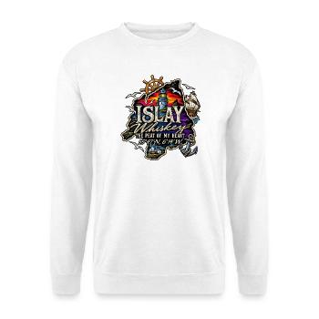 Insel Whiskey – Leuchtturm & Segelschiff - Unisex Pullover - Weiß - Vorne - Alina (178cm) & Michal (187cm)