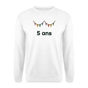 5. JUBILÄUM. 5 JAHRE. 5. JUBILÄUM - Unisex Pullover - Weiß - Vorne - Alina (178cm) & Michal (187cm)
